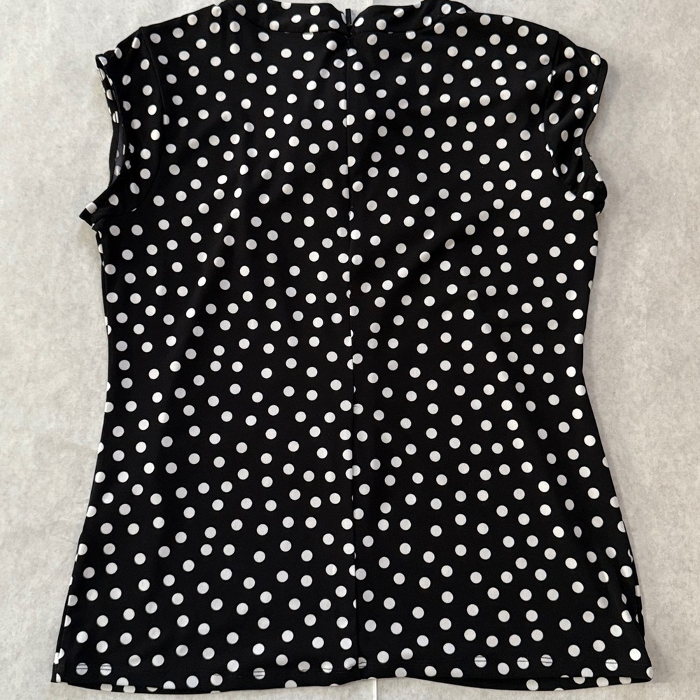 Karl Lagerfeld Paris black and white polka dot cap sleeve top blouse bow front - Picture 3 of 6